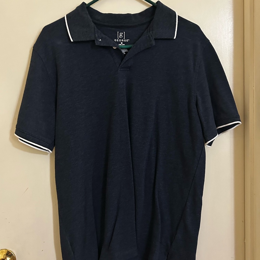 George Men's Navy Polo with White Accents